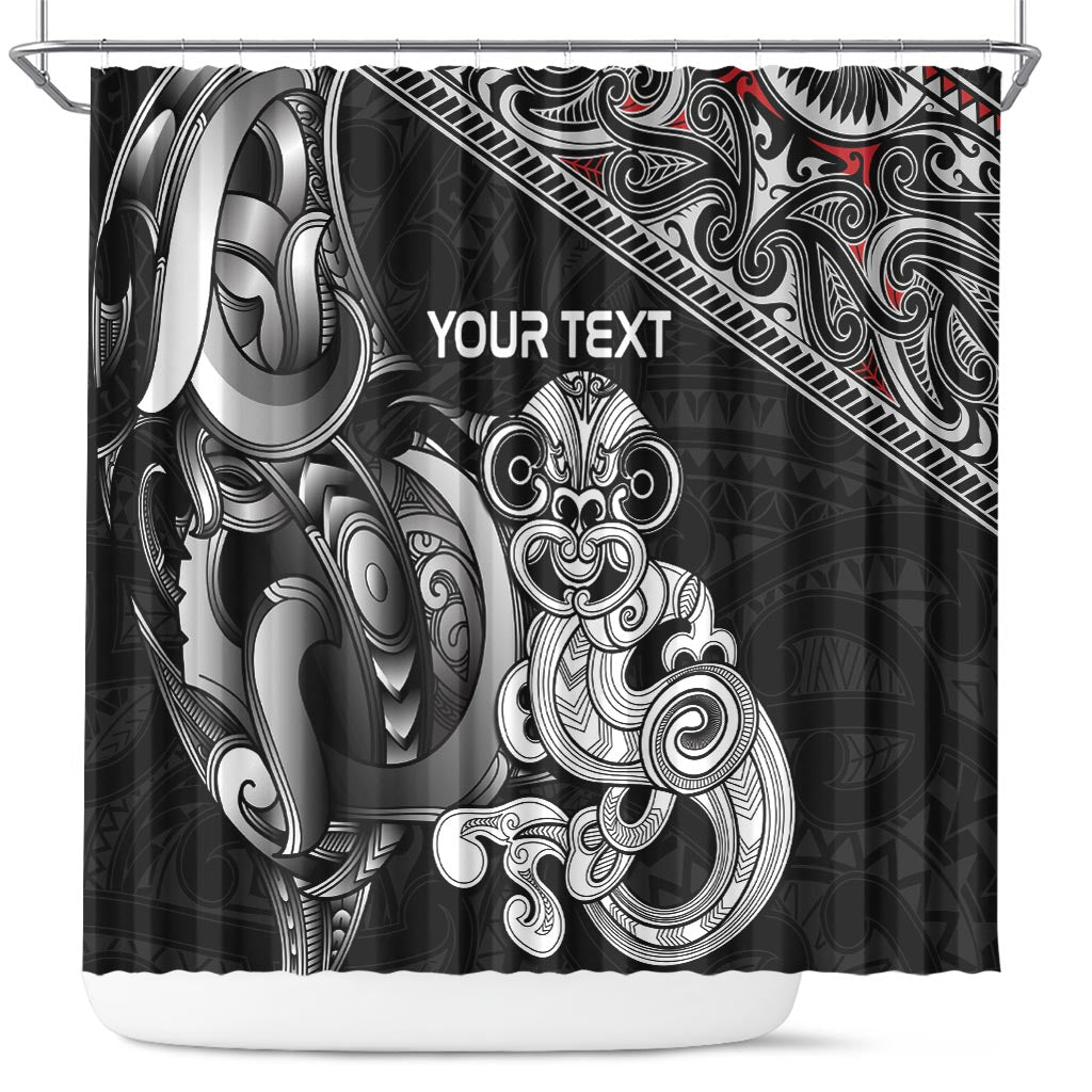 Personalised New Zealand Potae Pango Cricket Shower Curtain Special Maori Hei Tiki Tribal Tattoo LT9 Black - Polynesian Pride