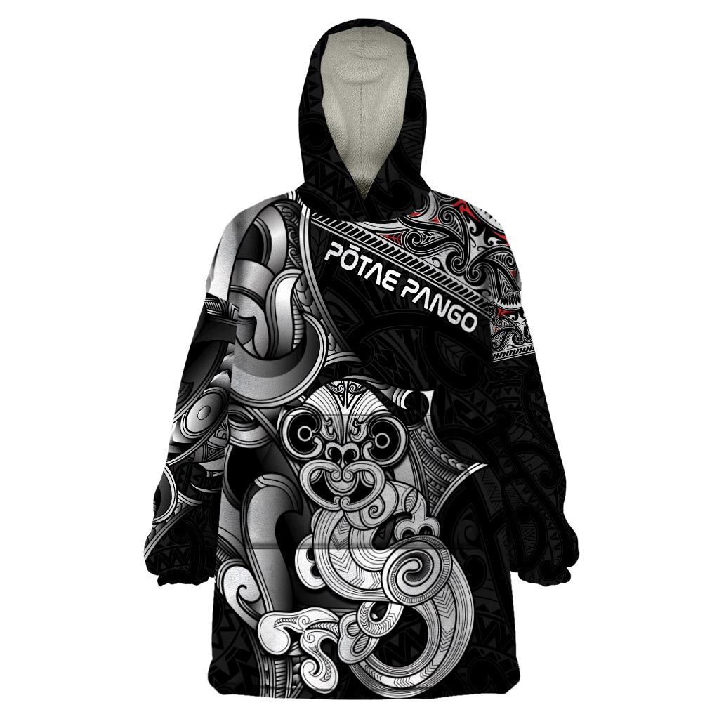 Personalised New Zealand Potae Pango Cricket Wearable Blanket Hoodie Special Maori Hei Tiki Tribal Tattoo LT9 One Size Black - Polynesian Pride