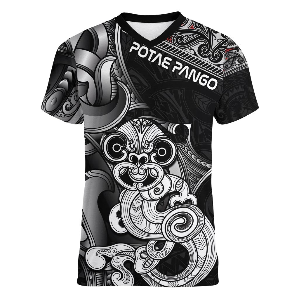 Personalised New Zealand Potae Pango Cricket Women V-Neck T-Shirt Special Maori Hei Tiki Tribal Tattoo
