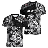 Personalised New Zealand Potae Pango Cricket Women V-Neck T-Shirt Special Maori Hei Tiki Tribal Tattoo