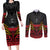 Custom Papua New Guinea Cricket Couples Matching Long Sleeve Bodycon Dress and Long Sleeve Button Shirt PNG Emblem Mix Polyneisan Pattern
