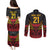 Custom Papua New Guinea Cricket Couples Matching Puletasi and Long Sleeve Button Shirt PNG Emblem Mix Polyneisan Pattern