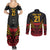 Custom Papua New Guinea Cricket Couples Matching Summer Maxi Dress and Long Sleeve Button Shirt PNG Emblem Mix Polyneisan Pattern