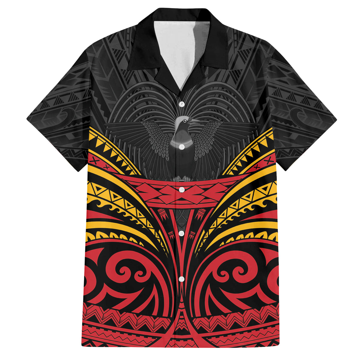 Custom Papua New Guinea Cricket Family Matching Summer Maxi Dress and Hawaiian Shirt PNG Emblem Mix Polyneisan Pattern LT9 Dad's Shirt - Short Sleeve Black - Polynesian Pride
