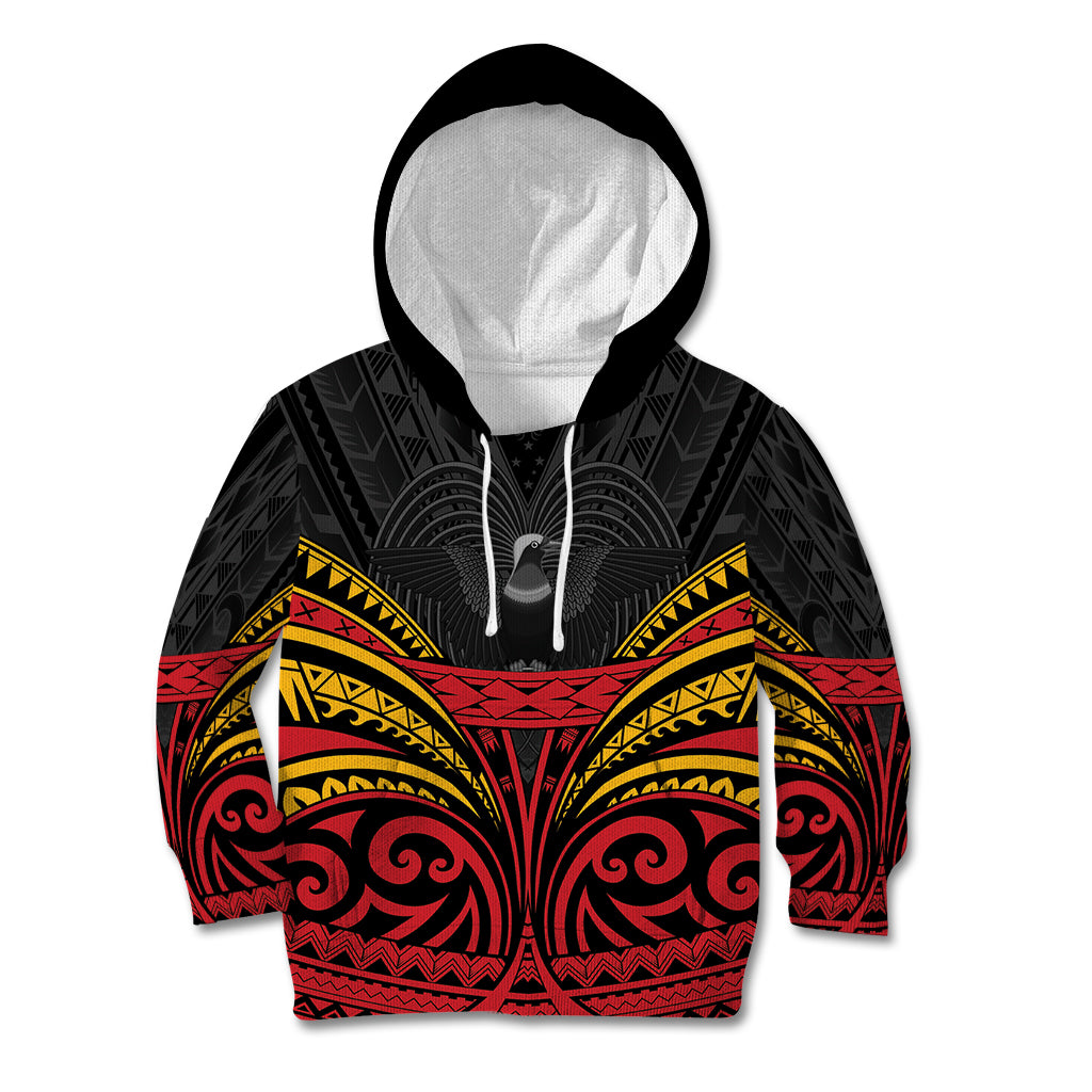 Custom Papua New Guinea Cricket Kid Hoodie PNG Emblem Mix Polyneisan Pattern LT9 Hoodie Black - Polynesian Pride