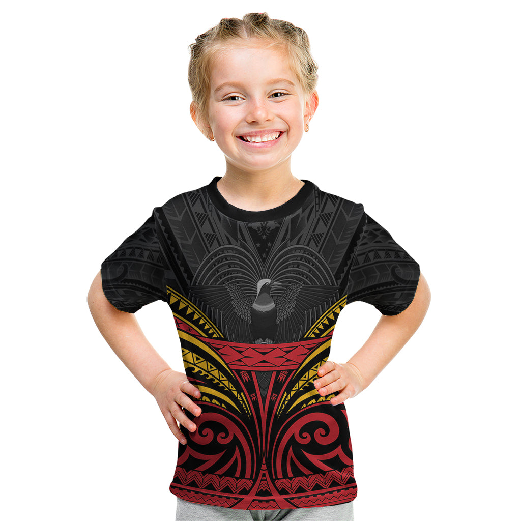 Custom Papua New Guinea Cricket Kid T Shirt PNG Emblem Mix Polyneisan Pattern LT9 Black - Polynesian Pride