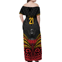 Custom Papua New Guinea Cricket Off Shoulder Maxi Dress PNG Emblem Mix Polyneisan Pattern LT9 - Polynesian Pride