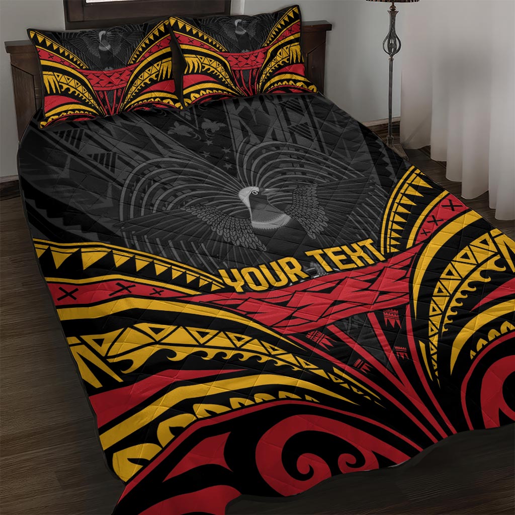 Custom Papua New Guinea Cricket Quilt Bed Set PNG Emblem Mix Polyneisan Pattern LT9 Black - Polynesian Pride