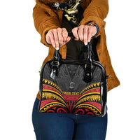 Custom Papua New Guinea Cricket Shoulder Handbag PNG Emblem Mix Polyneisan Pattern LT9 One Size Black - Polynesian Pride