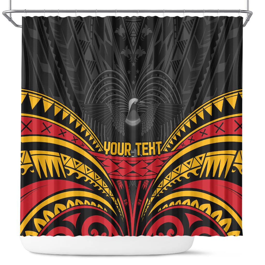 Custom Papua New Guinea Cricket Shower Curtain PNG Emblem Mix Polyneisan Pattern LT9 Black - Polynesian Pride