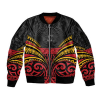 Custom Papua New Guinea Cricket Sleeve Zip Bomber Jacket PNG Emblem Mix Polyneisan Pattern