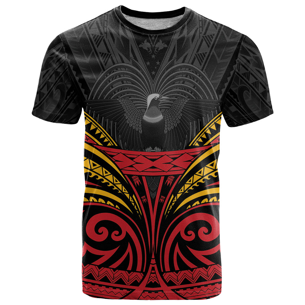 Custom Papua New Guinea Cricket T Shirt PNG Emblem Mix Polyneisan Pattern LT9 Black - Polynesian Pride