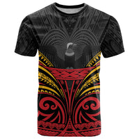 Custom Papua New Guinea Cricket T Shirt PNG Emblem Mix Polyneisan Pattern LT9 Black - Polynesian Pride