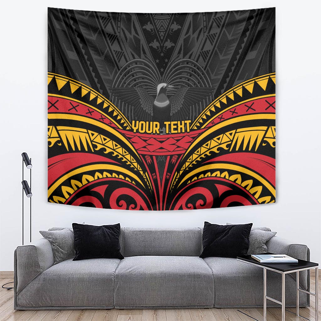 Custom Papua New Guinea Cricket Tapestry PNG Emblem Mix Polyneisan Pattern LT9 Black - Polynesian Pride