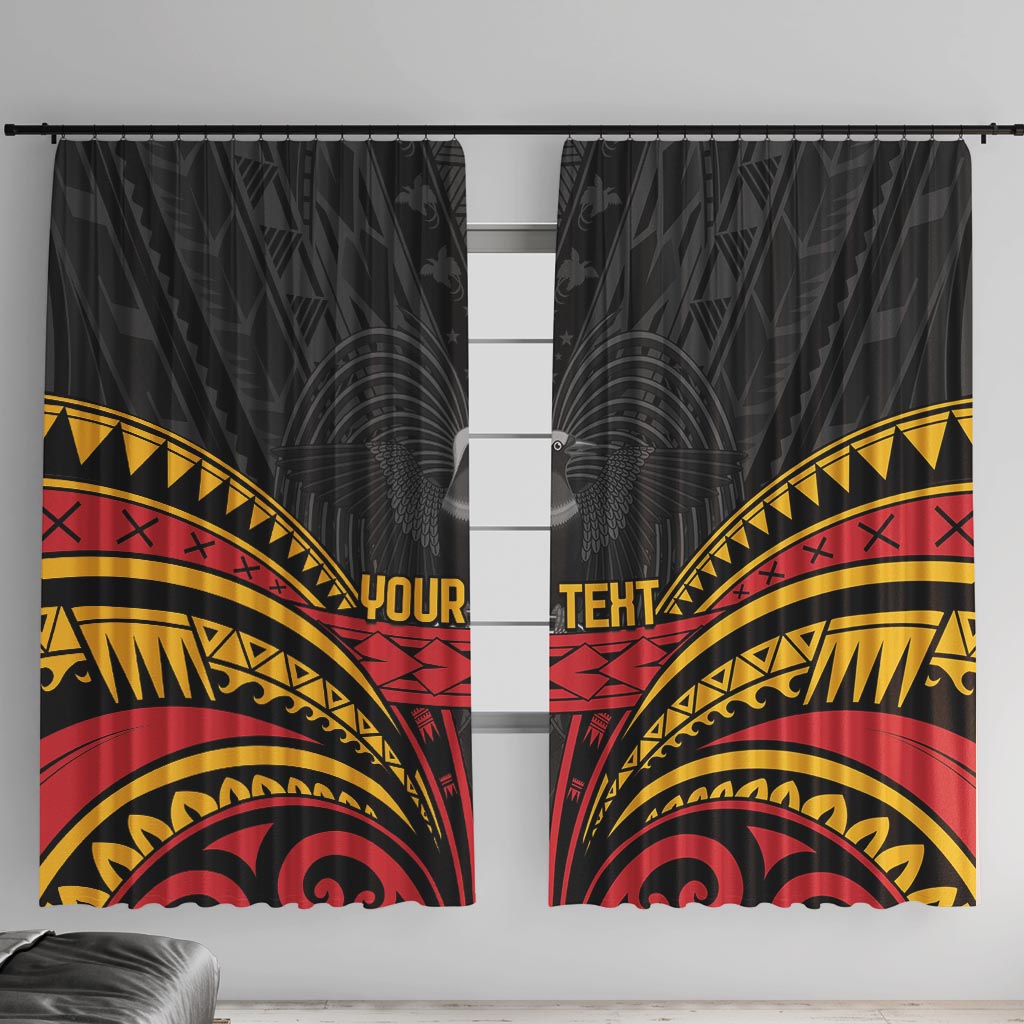 Custom Papua New Guinea Cricket Window Curtain PNG Emblem Mix Polyneisan Pattern LT9 With Hooks Black - Polynesian Pride