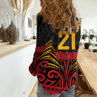 Custom Papua New Guinea Cricket Women Casual Shirt PNG Emblem Mix Polyneisan Pattern