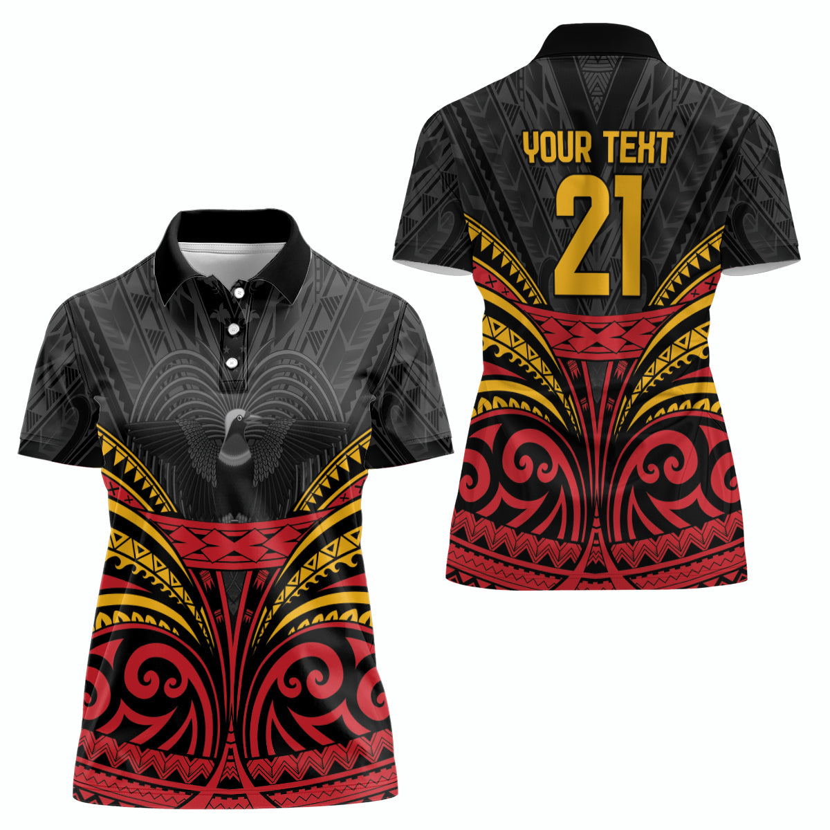 Custom Papua New Guinea Cricket Women Polo Shirt PNG Emblem Mix Polyneisan Pattern
