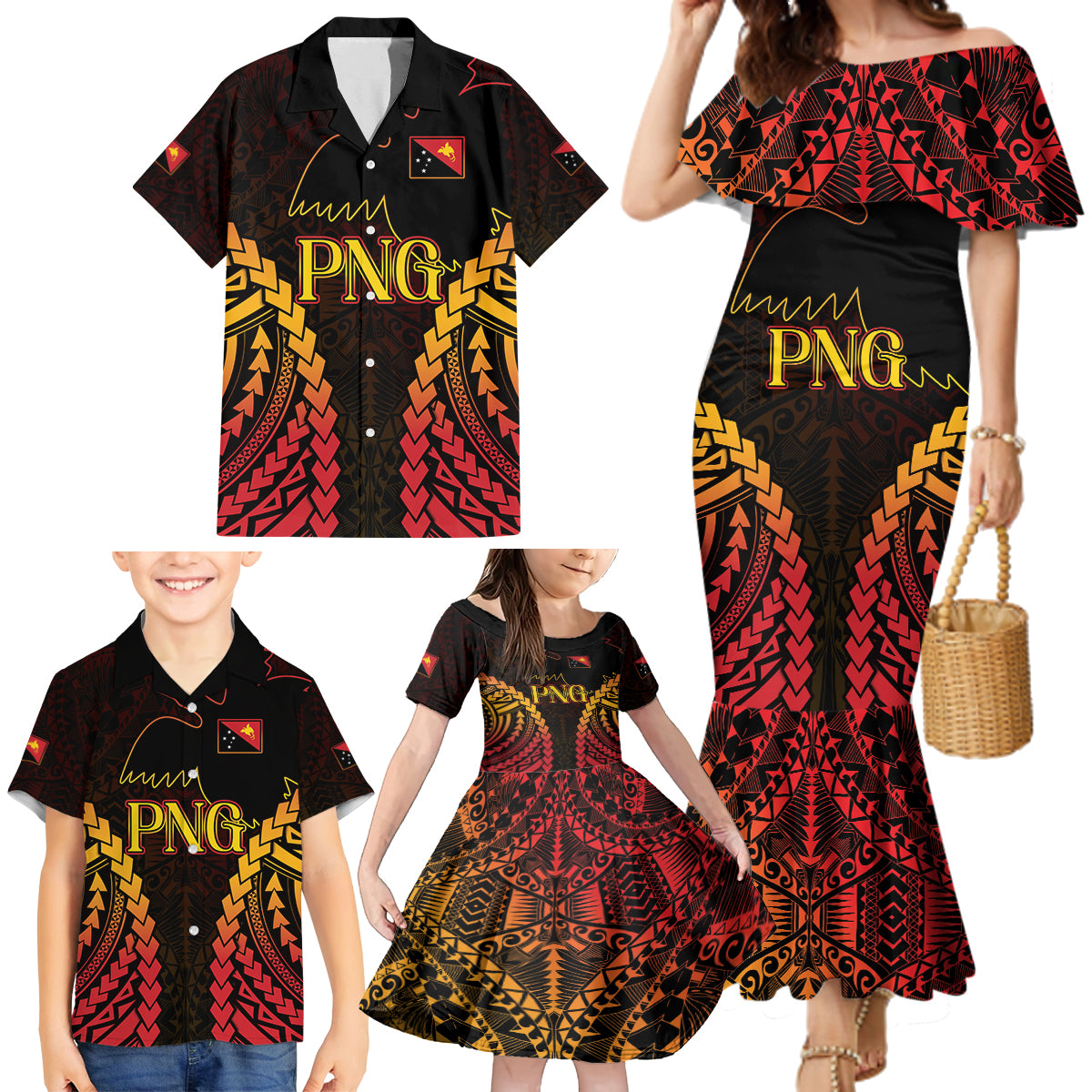 Custom Papua New Guinea Cricket Family Matching Mermaid Dress and Hawaiian Shirt Go Barramundis