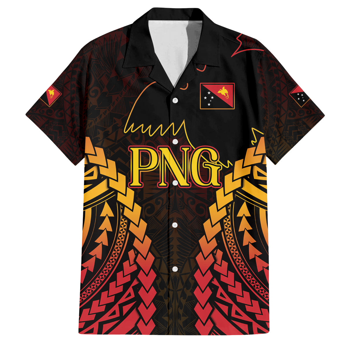 Custom Papua New Guinea Cricket Family Matching Summer Maxi Dress and Hawaiian Shirt Go Barramundis LT9 Dad's Shirt - Short Sleeve Black - Polynesian Pride