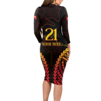 Custom Papua New Guinea Cricket Long Sleeve Bodycon Dress Go Barramundis LT9 - Polynesian Pride