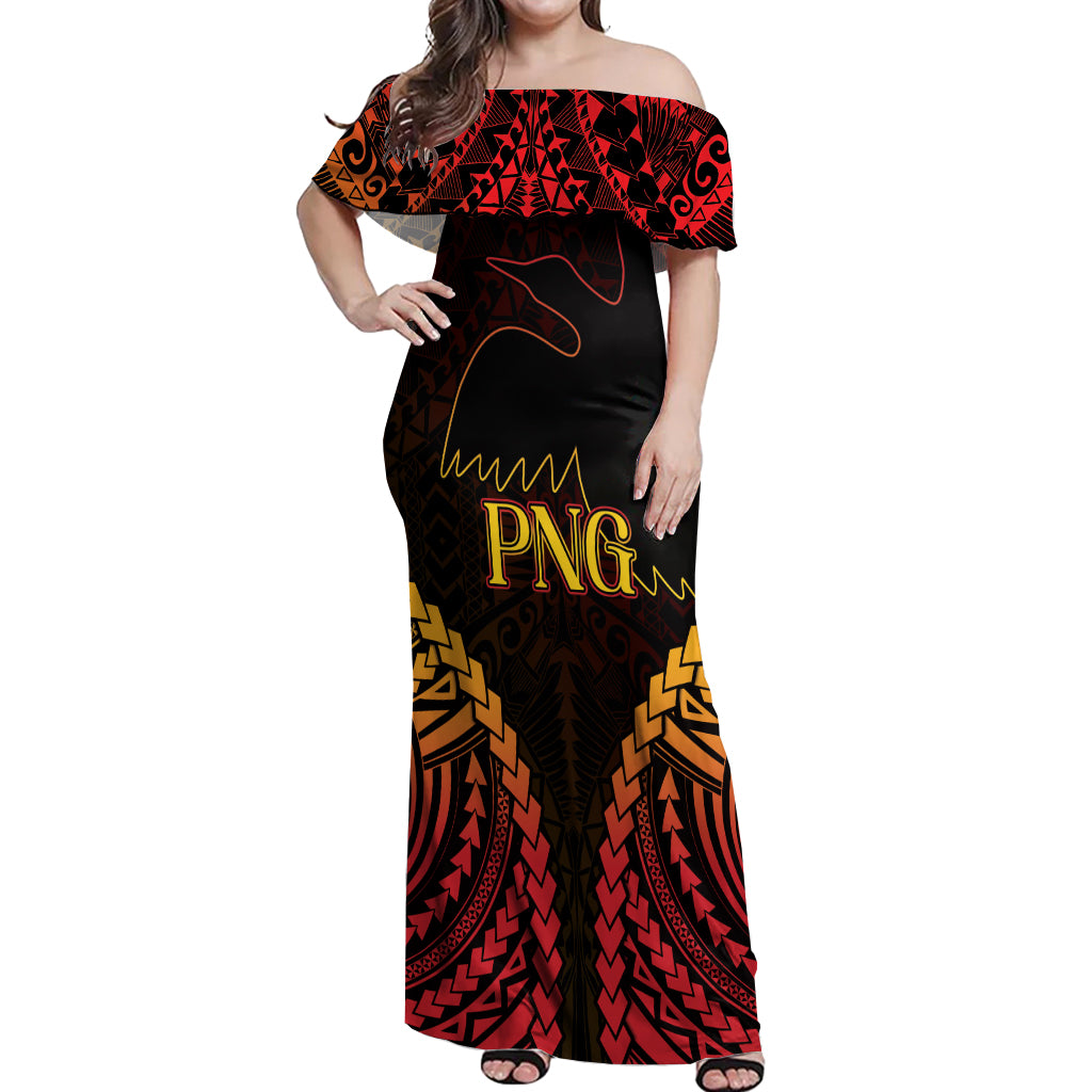 Custom Papua New Guinea Cricket Off Shoulder Maxi Dress Go Barramundis LT9 Women Black - Polynesian Pride