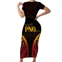 Custom Papua New Guinea Cricket Short Sleeve Bodycon Dress Go Barramundis LT9 Long Dress Black - Polynesian Pride