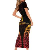 Custom Papua New Guinea Cricket Short Sleeve Bodycon Dress Go Barramundis LT9 - Polynesian Pride