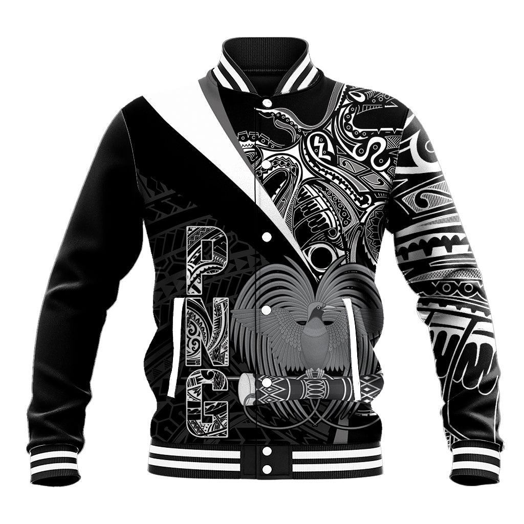 Custom Papua New Guinea Cricket Baseball Jacket Tribal Bird of Paradise Tattoo