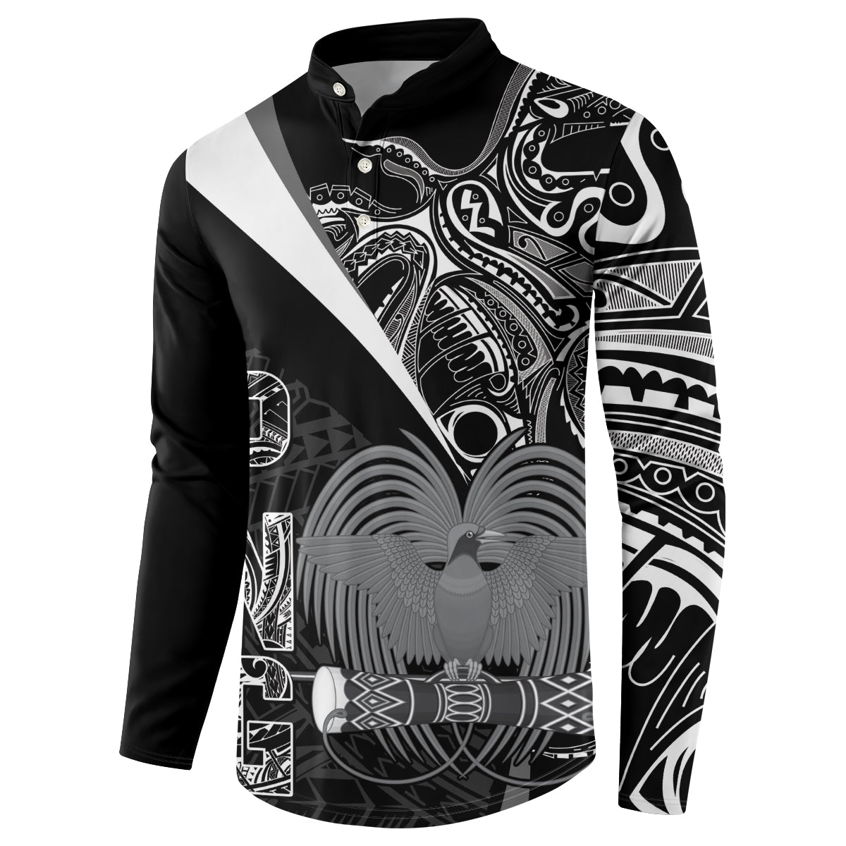Custom Papua New Guinea Cricket Button Sweatshirt Tribal Bird of Paradise Tattoo LT9 - Polynesian Pride