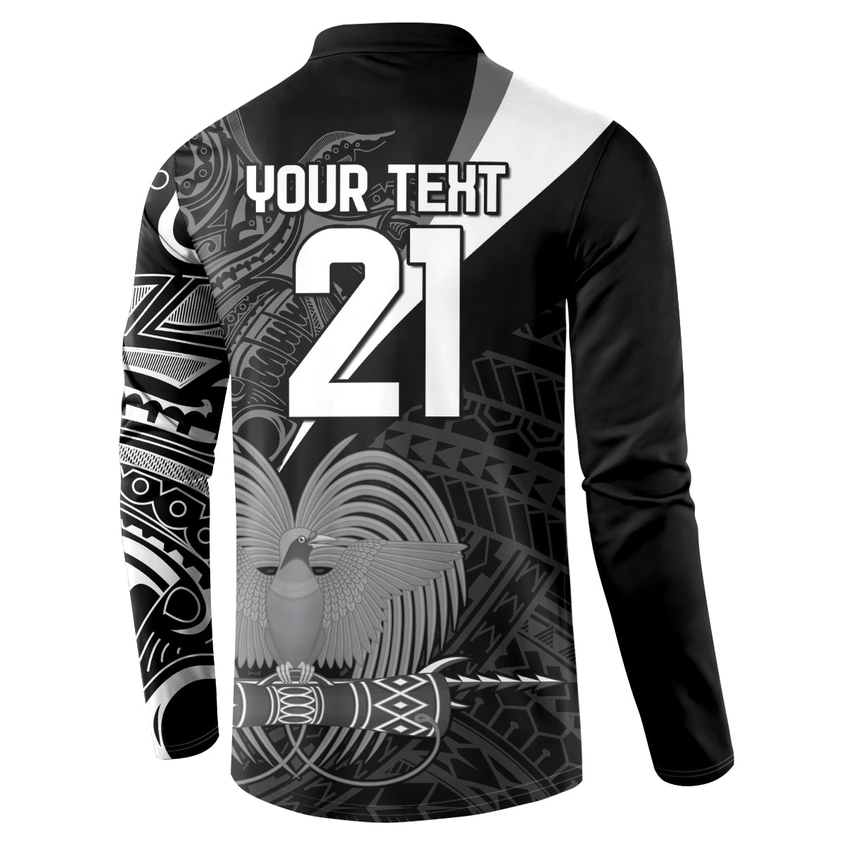 Custom Papua New Guinea Cricket Button Sweatshirt Tribal Bird of Paradise Tattoo LT9 - Polynesian Pride