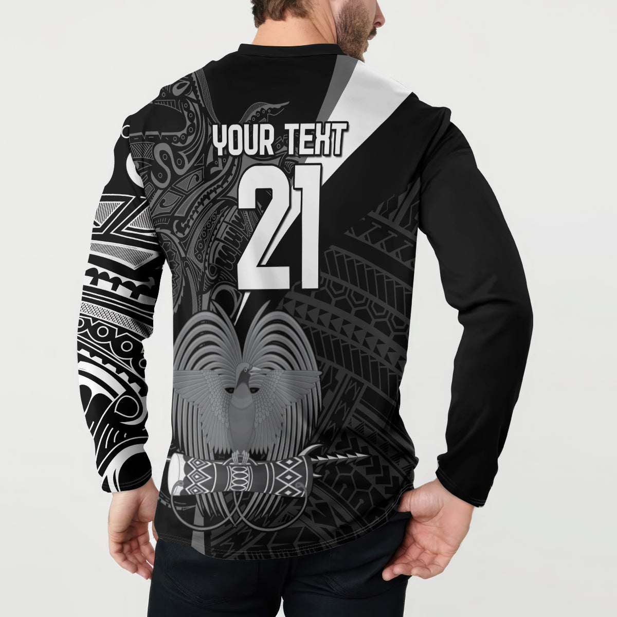 Custom Papua New Guinea Cricket Button Sweatshirt Tribal Bird of Paradise Tattoo LT9 - Polynesian Pride