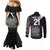 Custom Papua New Guinea Cricket Couples Matching Mermaid Dress and Long Sleeve Button Shirt Tribal Bird of Paradise Tattoo