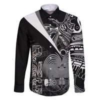 Custom Papua New Guinea Cricket Family Matching Off Shoulder Maxi Dress and Hawaiian Shirt Tribal Bird of Paradise Tattoo LT9 Dad's Shirt - Long Sleeve Black - Polynesian Pride