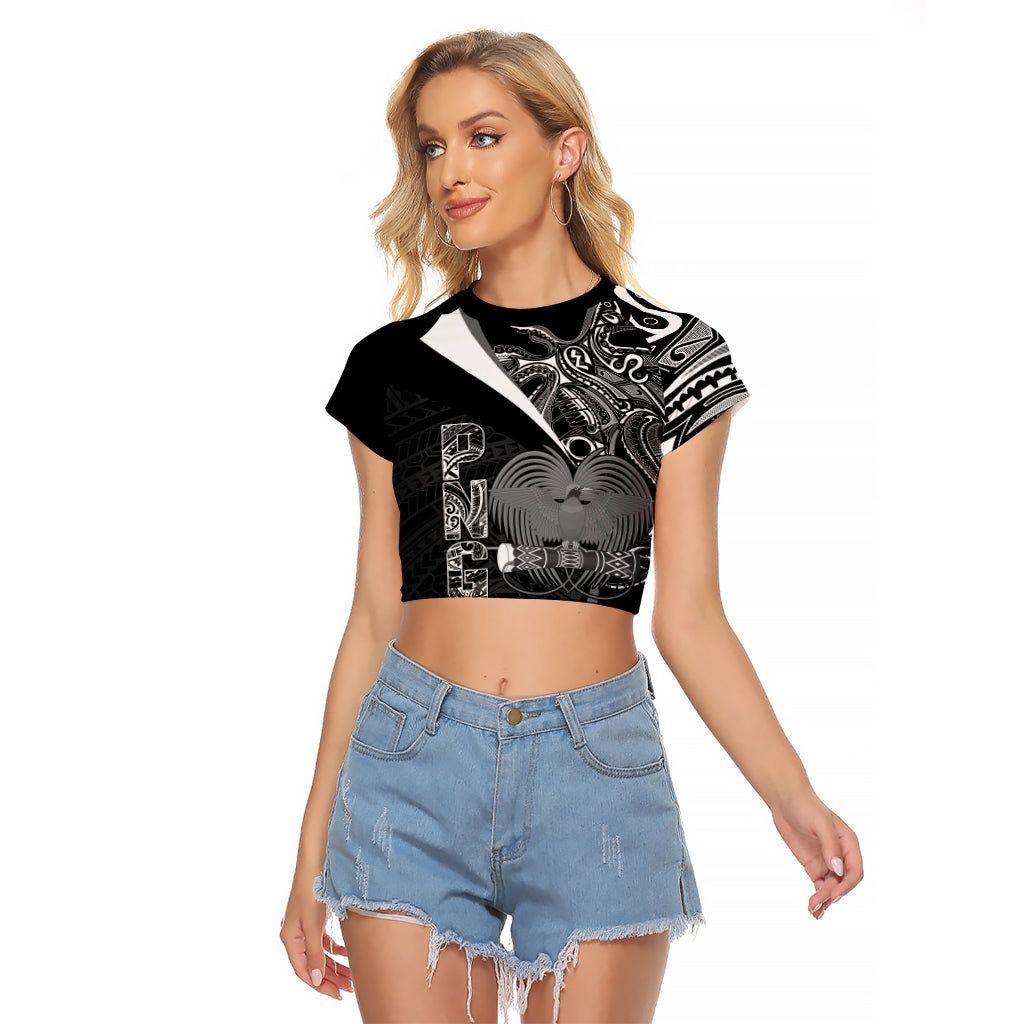 Custom Papua New Guinea Cricket Raglan Cropped T Shirt Tribal Bird of Paradise Tattoo