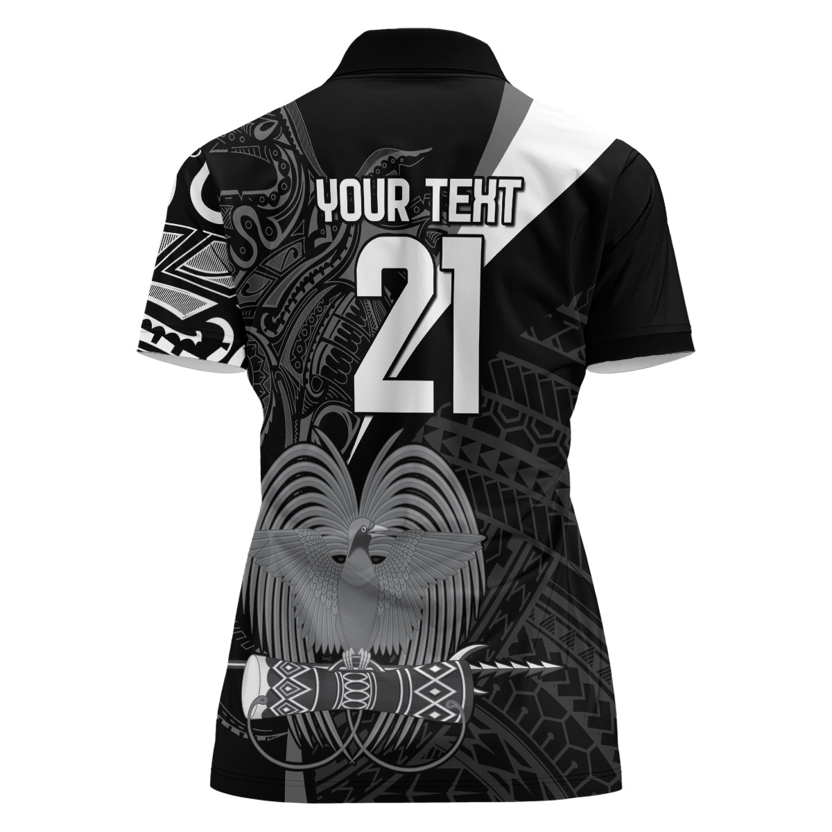 Custom Papua New Guinea Cricket Women Polo Shirt Tribal Bird of Paradise Tattoo