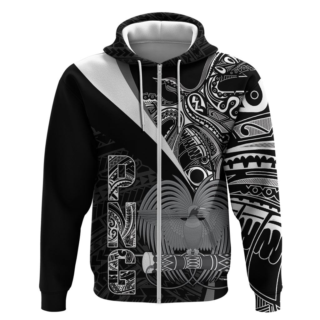 Custom Papua New Guinea Cricket Zip Hoodie Tribal Bird of Paradise Tattoo LT9 Zip Hoodie Black - Polynesian Pride