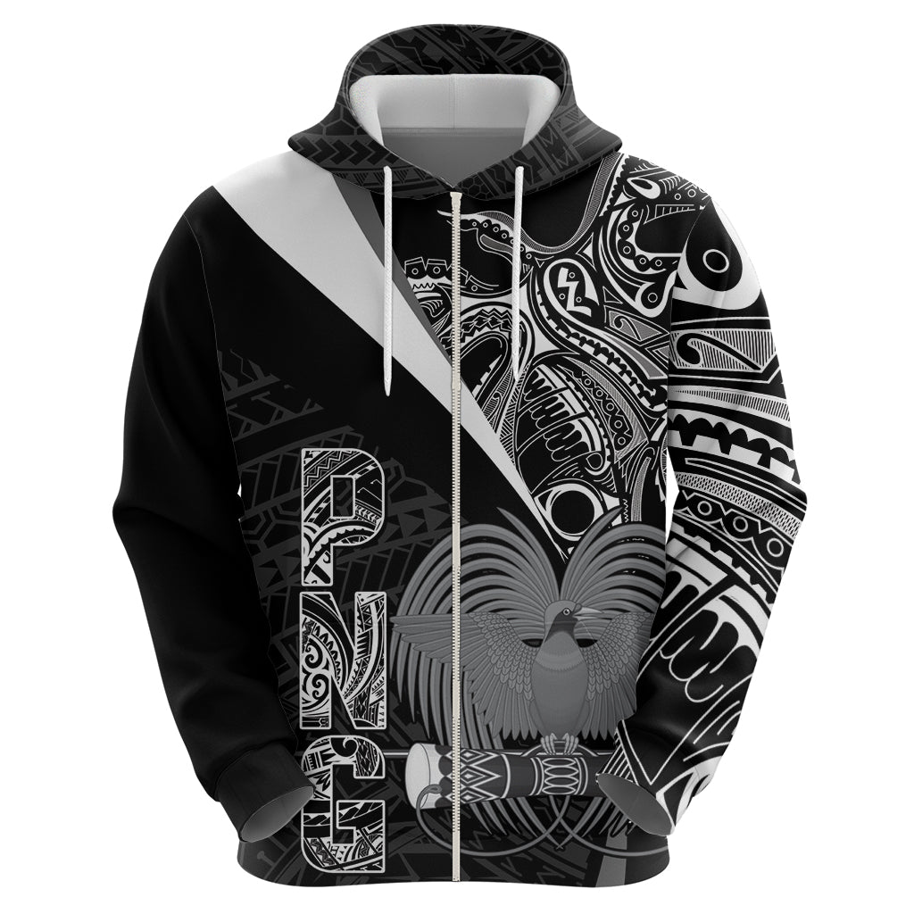 Custom Papua New Guinea Cricket Zip Hoodie Tribal Bird of Paradise Tattoo