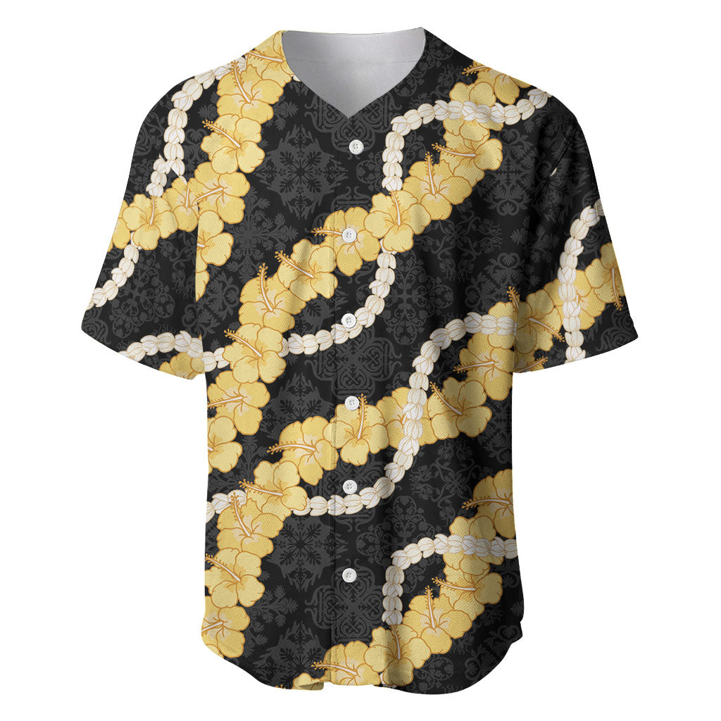 Aloha Melemele Hibiscus Pikake Lei Baseball Jersey Hawaiian Quilt Pattern LT9 Black - Polynesian Pride