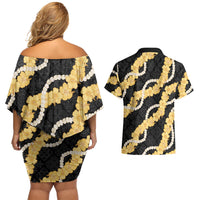 Aloha Melemele Hibiscus Pikake Lei Couples Matching Off Shoulder Short Dress and Hawaiian Shirt Hawaiian Quilt Pattern