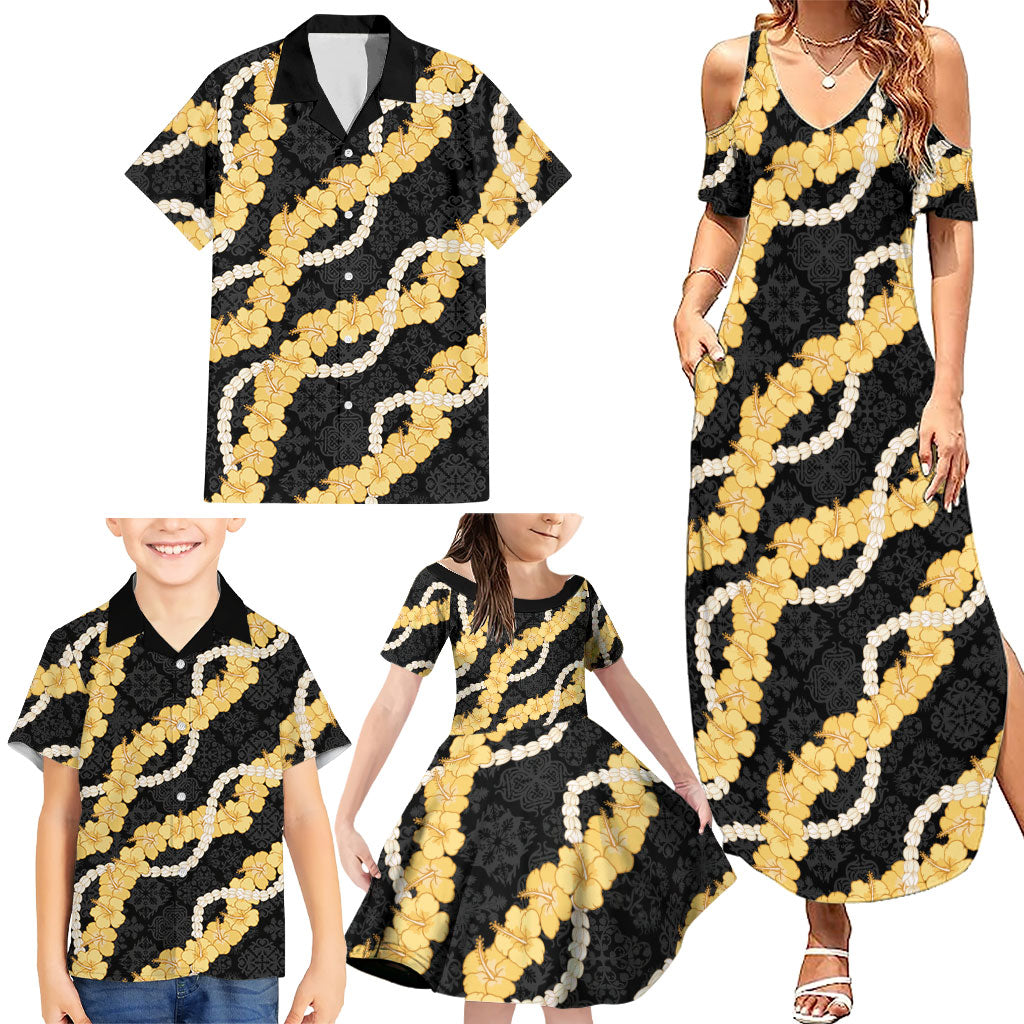 Aloha Melemele Hibiscus Pikake Lei Family Matching Summer Maxi Dress and Hawaiian Shirt Hawaiian Quilt Pattern