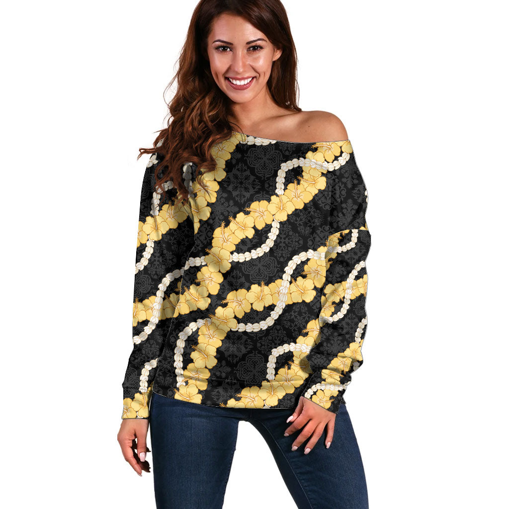 Aloha Melemele Hibiscus Pikake Lei Off Shoulder Sweater Hawaiian Quilt Pattern