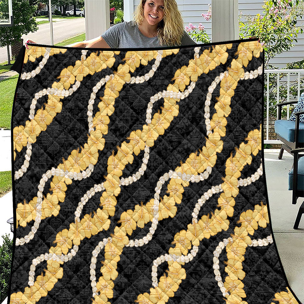 Aloha Melemele Hibiscus Pikake Lei Quilt Hawaiian Quilt Pattern LT9 Black - Polynesian Pride