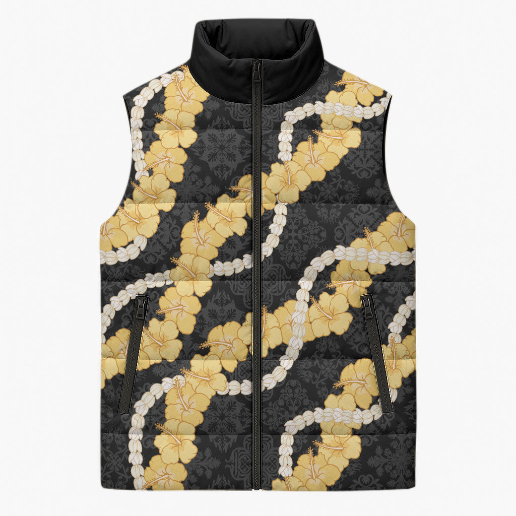 Aloha Melemele Hibiscus Pikake Lei Sleeveless Puffer Jacket Hawaiian Quilt Pattern