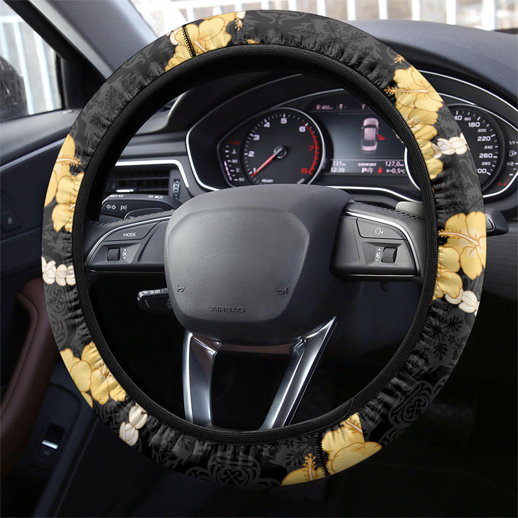 Aloha Melemele Hibiscus Pikake Lei Steering Wheel Cover Hawaiian Quilt Pattern