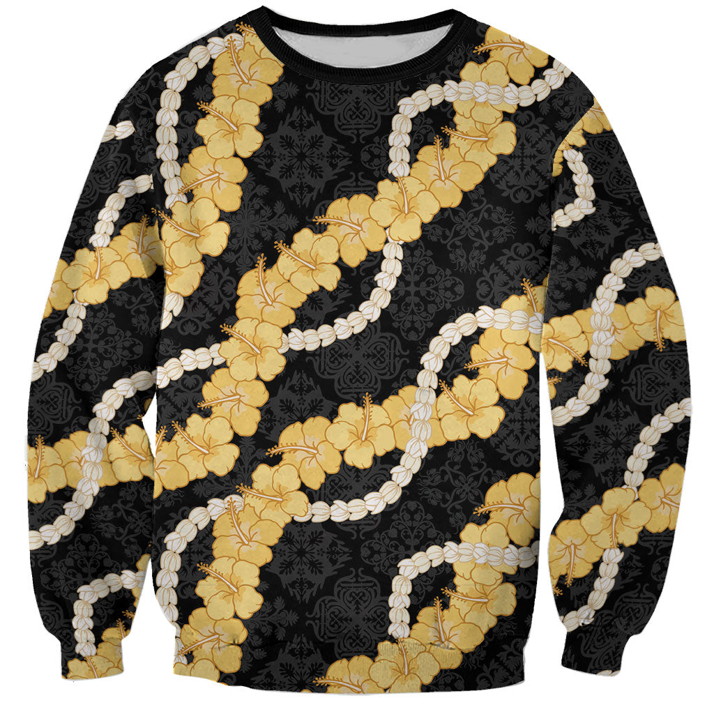 Aloha Melemele Hibiscus Pikake Lei Sweatshirt Hawaiian Quilt Pattern LT9 Unisex Black - Polynesian Pride