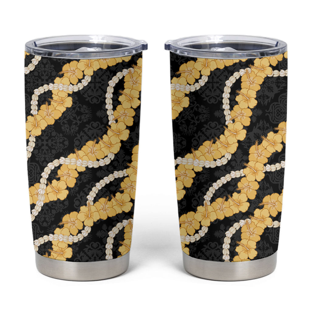 Aloha Melemele Hibiscus Pikake Lei Tumbler Cup Hawaiian Quilt Pattern LT9 Black - Polynesian Pride