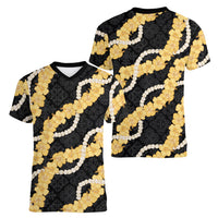 Aloha Melemele Hibiscus Pikake Lei Women V-Neck T-Shirt Hawaiian Quilt Pattern LT9 - Polynesian Pride