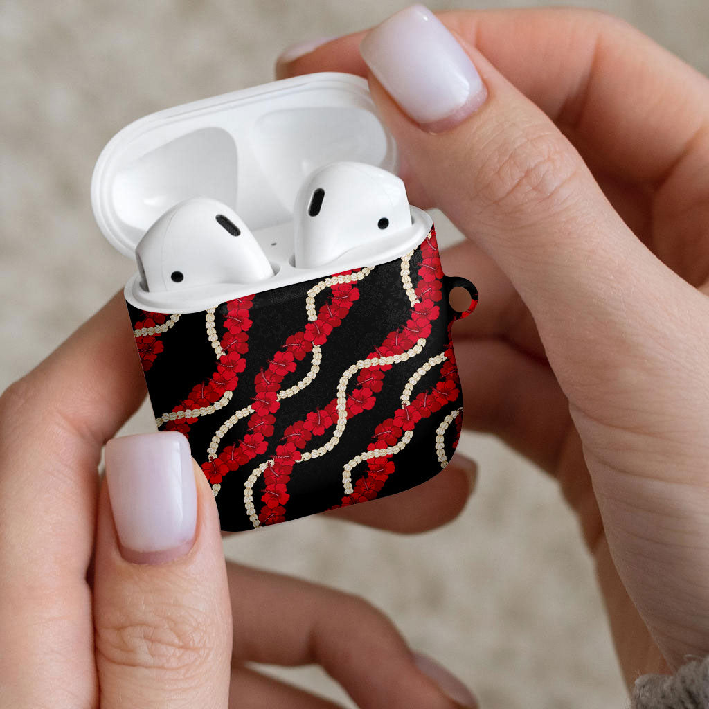 Aloha Ula'ula Hibiscus Pikake Lei AirPods Case Hawaiian Quilt Pattern