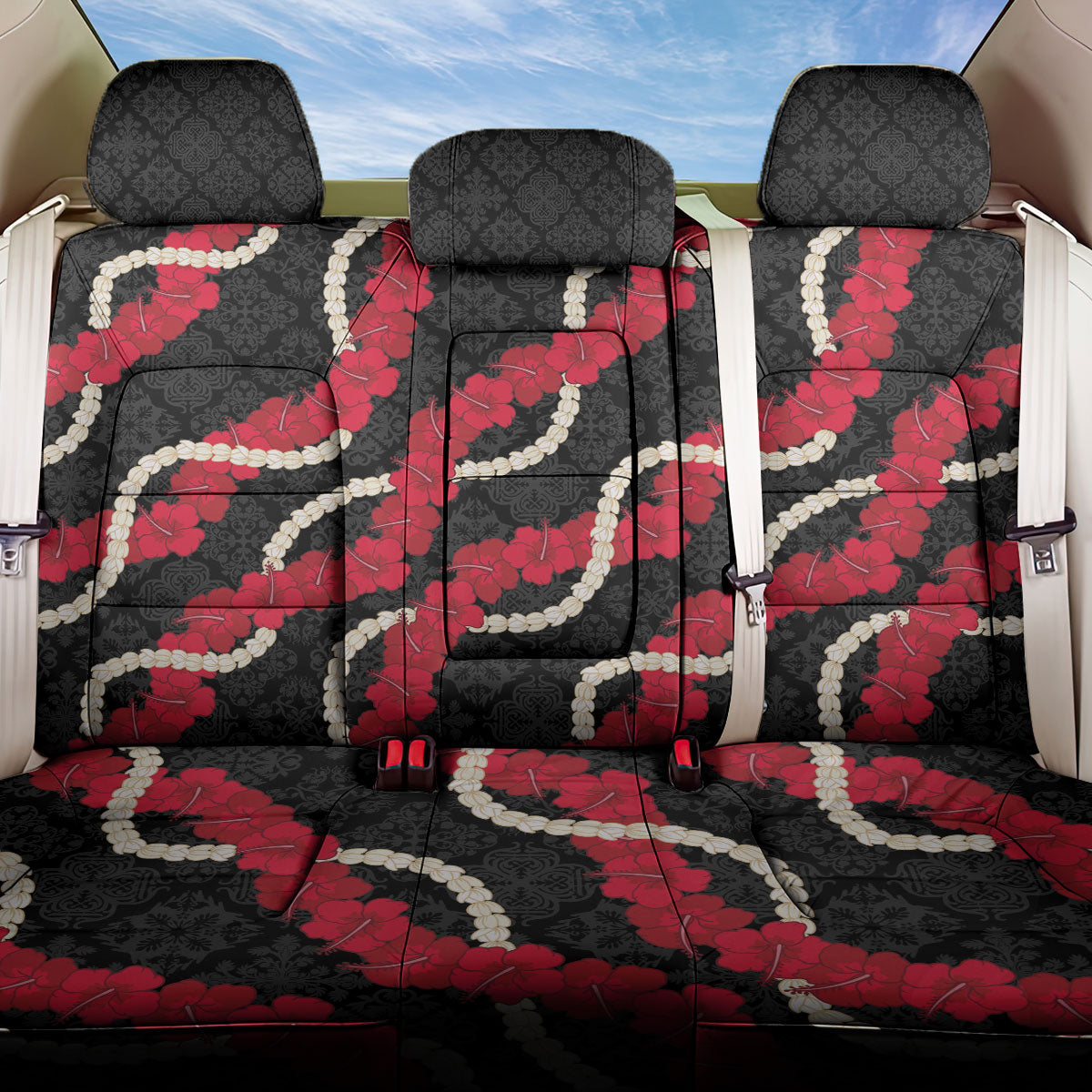 Aloha Ula'ula Hibiscus Pikake Lei Back Car Seat Cover Hawaiian Quilt Pattern