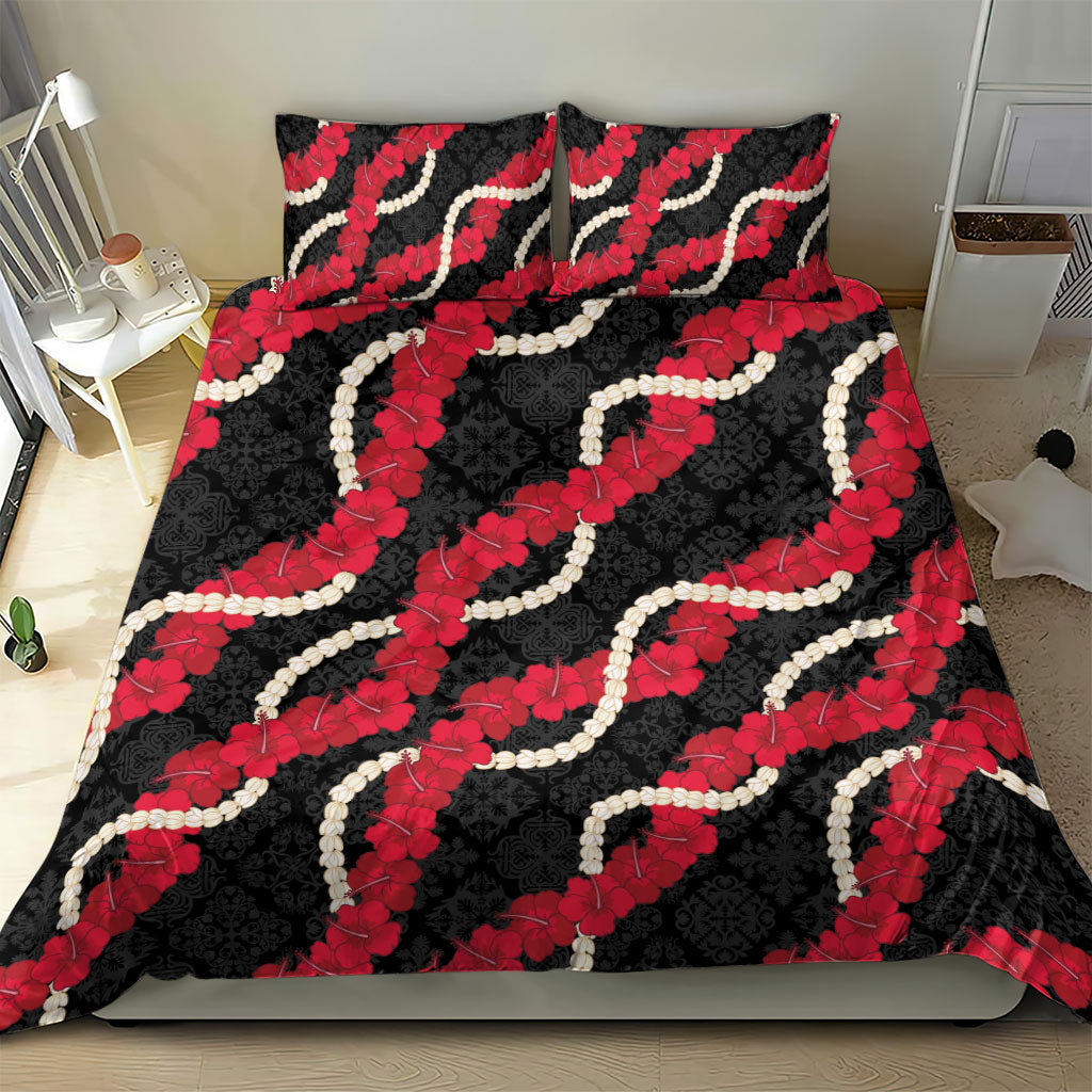 Aloha Ula'ula Hibiscus Pikake Lei Bedding Set Hawaiian Quilt Pattern